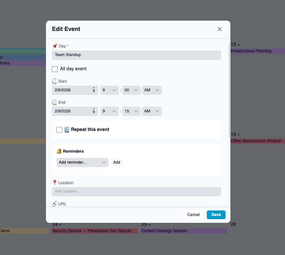 Calendar — Event Management