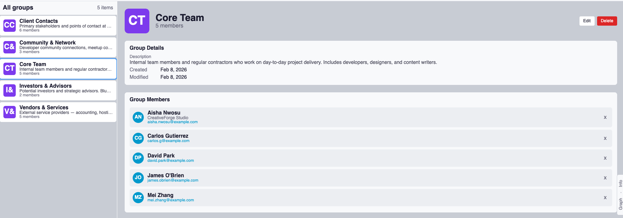 Contacts & CRM — Groups & Cross-Linking