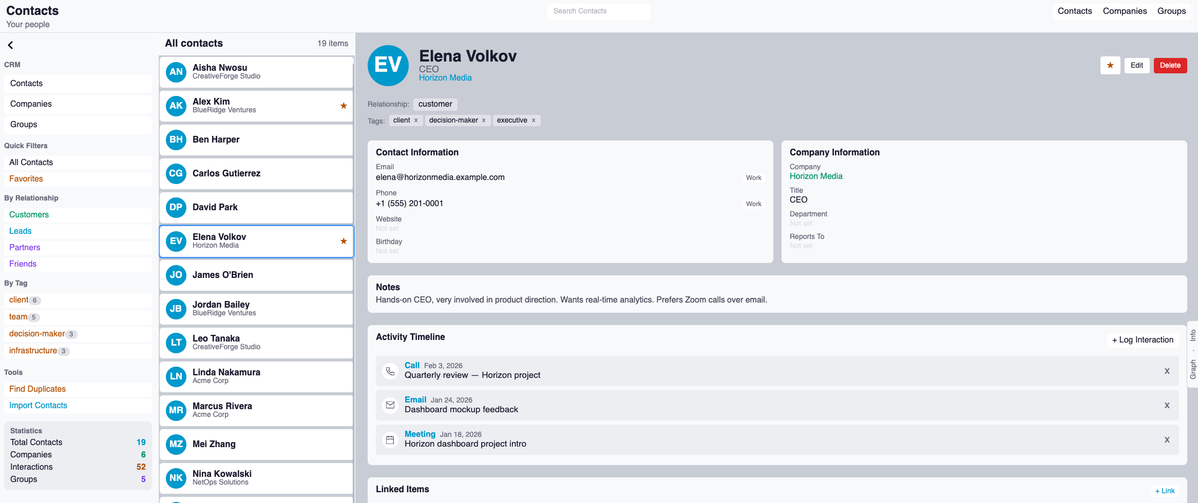 Contacts & CRM screenshot