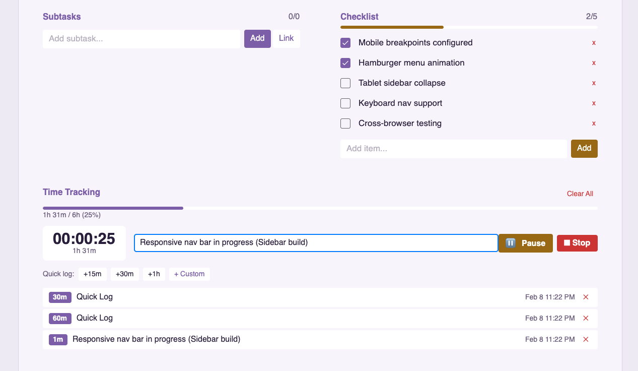 Tasks — Time Tracking